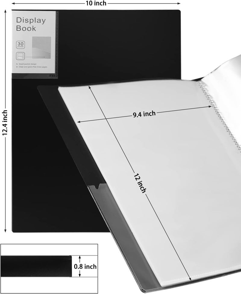Dynta Portfolio Folder for Artwork Art Portfolio Binder 2 Packs 9"x12" Demo Book Black Portfolio Folder with Protective Film Binder with Plastic Sleeve 30 Pockets 60 Page Capacity - Image 2